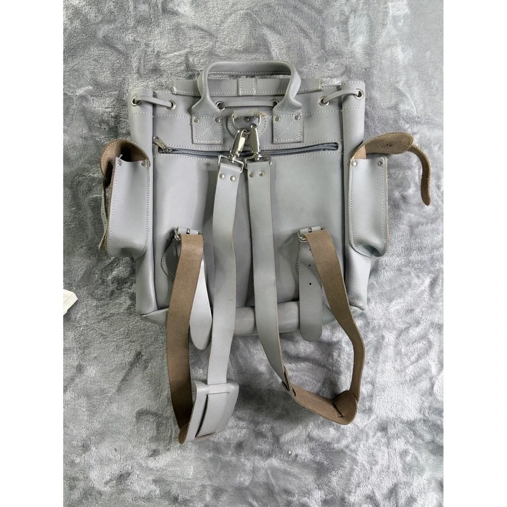 Grafea Hari Gray Leather Backpack Made in England Satchel Rucksack Medium